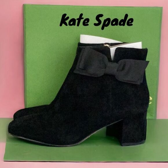 KATE SPADE LANGLEY BLACK KID SUEDE BOOTIES SIZE 9 M - Picture 2 of 9